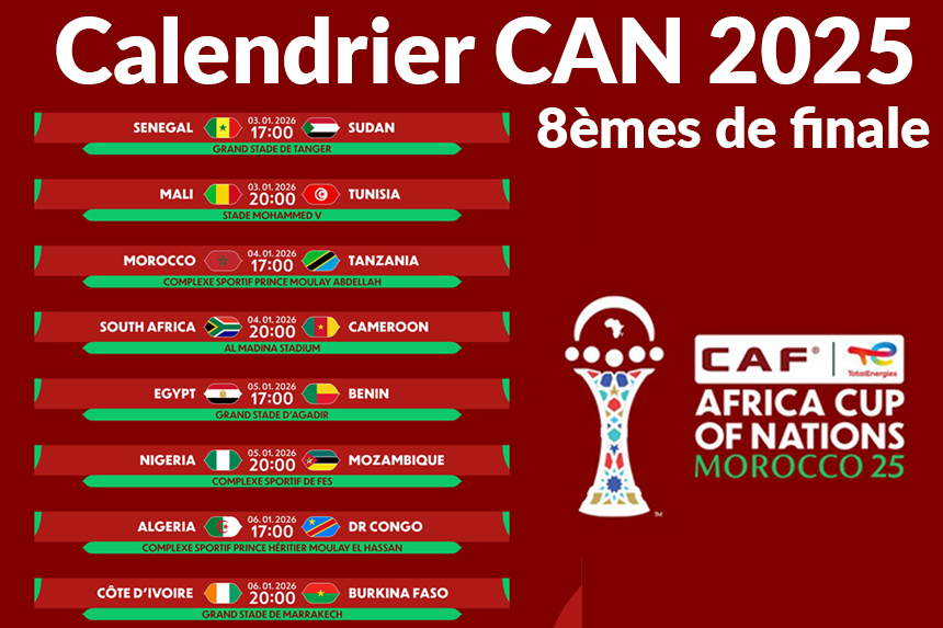 Calendrier des 8èimes de finales CAN 2025